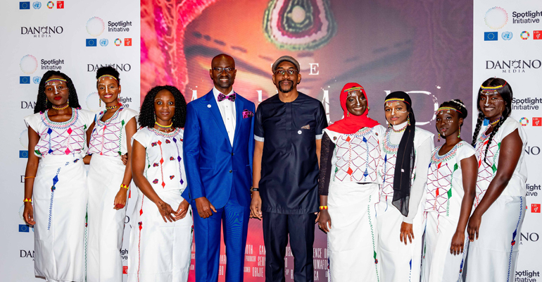 Desmond Ovbiagele with Executive Producer, Dr. Seun Sowemimo and event ushers at the special screening of The Milkmaid at the United Nations in New York