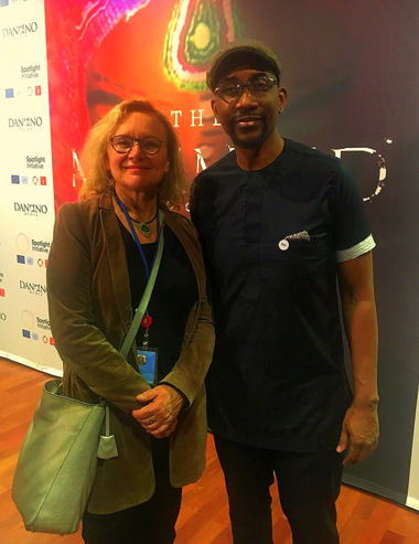 -Desmond Ovbiagele with Elisabeth Pape (Senior Expert on Conflict Prevention, EU Delegation to the UN) at the special screening of The Milkmaid at the United Nations in New York