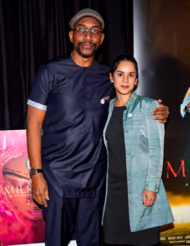 Desmond Ovbiagele with Deputy Chief of UN Women’s Peace and Security Section, Nahla Valji, at a special screening of The Milkmaid at the United Nations in New York