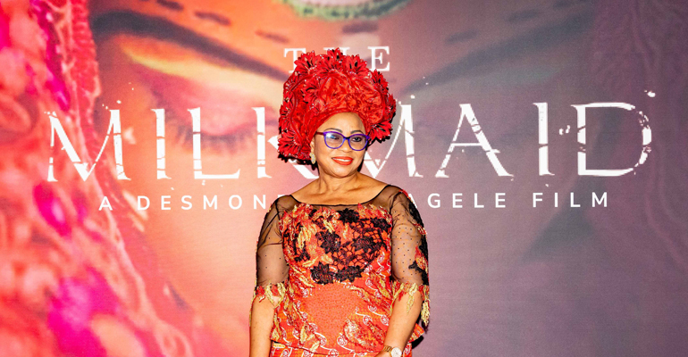 African billionaire businesswoman Folorunsho Alakija at the premiere of Desmond Ovbiagele’s The Milkmaid at the United Nations in New York