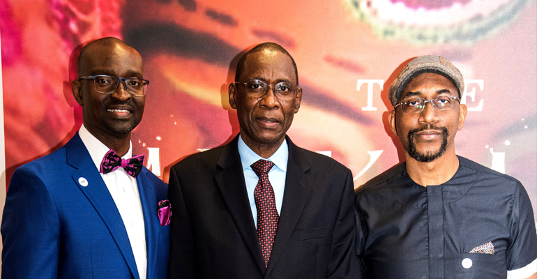 Ambassador Cheikh Niang, Permanent Representative of Senegal to the UN, with Seun Sowemimo and Desmond Ovbiagele at a special screening of The Milkmaid at the United Nations in New York