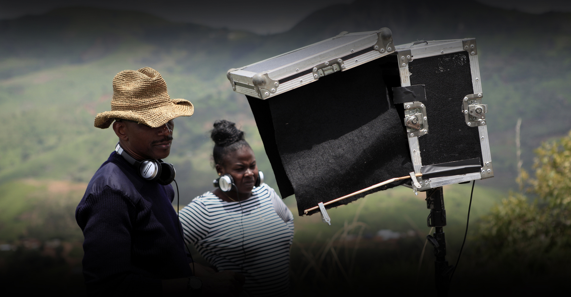 Desmond Ovbiagele with crew on the set of The Milkmaid in Mambilla Plateau, Taraba State, Nigeria